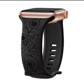 Curea Ceas Apple Watch Silicon Flowers Black Anca's Store
